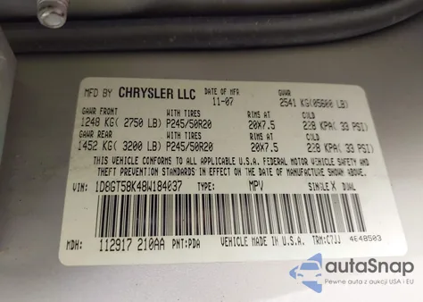 2008 Dodge Nitro Slt/Rt z USA, uszkodzony, nr VIN 1D8GT58K48W184037